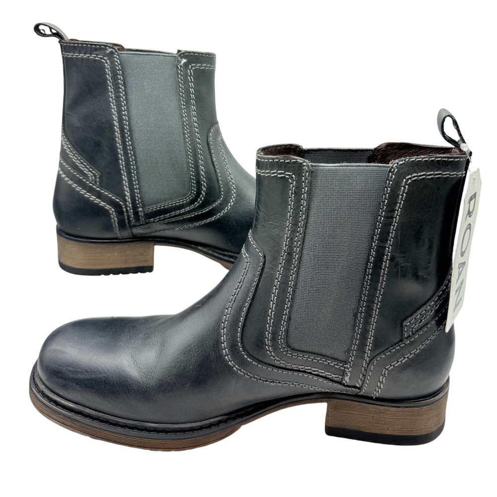 ROAN Torrey Leather Chelsea Boots Mens 7.5 Black Ankle Pull On Stacked Heel